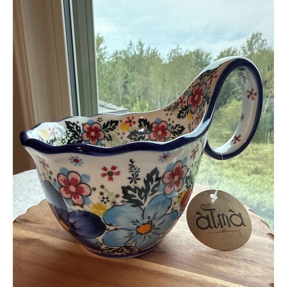 ALMA 18oz Microwavable Soup Bowl with Loop Handle Handpainted Decorative Mug New
